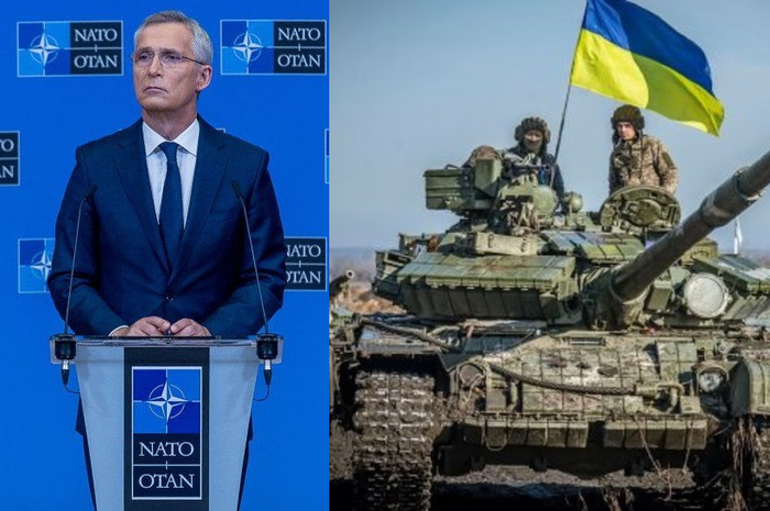 Ilustrasi Sekjen NATO Jens Stoltenberg berpidato tentang perang Rusia dan Ukraina