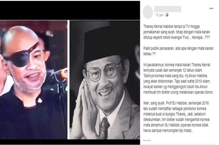 Tangkapan layar yang menyebutkan bahwa Thareq mendapatkan donor mata dari Habibie pada 2019 silam