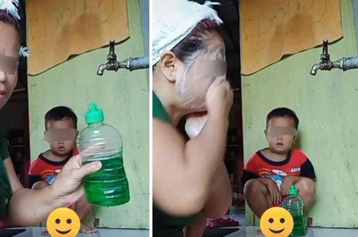 Viral aksi seorang emak-emak gunakan sabun cuci piring untuk mencuci muka.