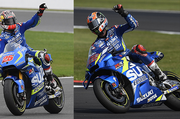 MotoGP Inggris jadi prestasi hebat Suzuki di MotoGP sejak kembali musim 2015, Maverick Vinales (kiri) juara MotoGP Inggris 2016 dan Alex Rins (kanan) juara MotoGP Inggris 2019