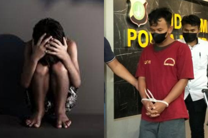 AR (28), guru agama SMP negeri di Tangerang digiring aparat karena diduga mencabuli tiga murid laki-lakinya, Selasa (19/7/2022).
