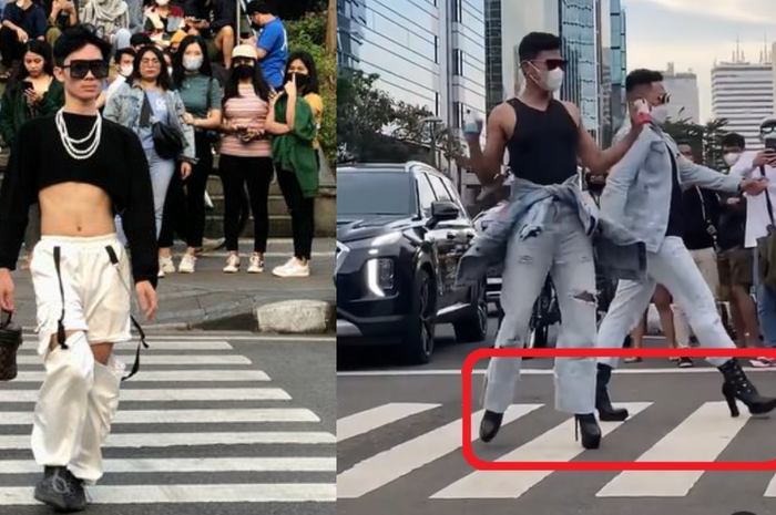 Aksi para remaja SCBD di Citayam Fashion Week.