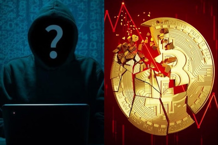 Ilustrasi mata uang kripto remuk dan kriminal deep web