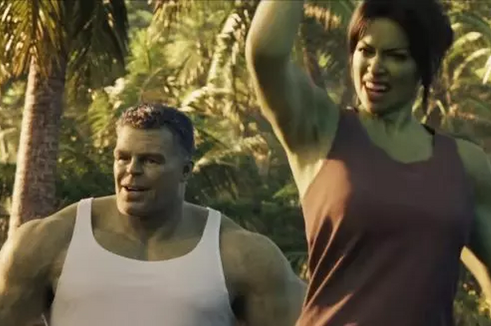 Salah satu adegan di serial She-Hulk: Attorney at Law yang akan tayang di Disney+, saat Hul sedang melatih kekuatan super She-Hulk