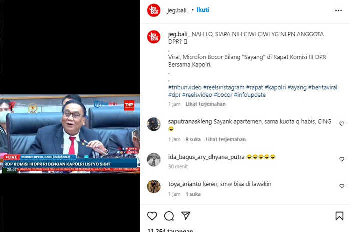 Microfon Bocor Bilang 'Sayang' di Rapat Komisi III DPR Bersama Kapolri.