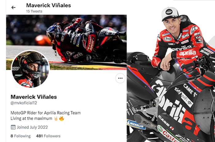 Pembalap Aprilia Racing Maverick Vinales aktif lagi di media sosial Twitter @mvkoficial12 padahal sempat dihapus sendiri April tahun lalau. Efeknya jumlah followernya masih di angka ratusan