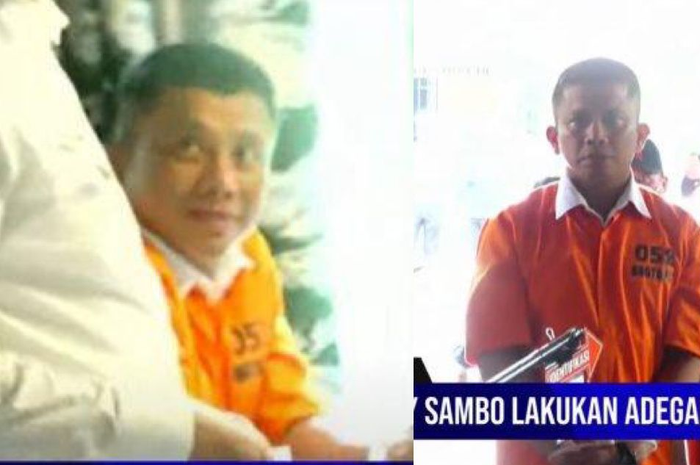 Ferdy Sambo pakai baju tahanan, sempat tersenyum kecil.