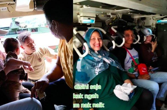 Seorang ibu hamil ngidam ingin naik tank milik tentara.