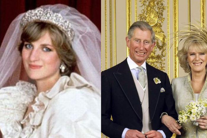 Putri Diana (kiri), Pangeran Charles dan Camilla Parker (kanan)