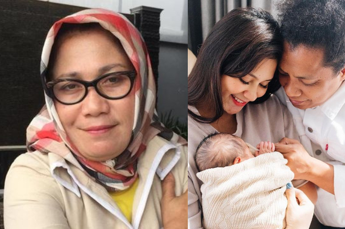 Nursyah, ibu Indah Permatasari (kiri) dan keluarga Arie Kriting (kanan).