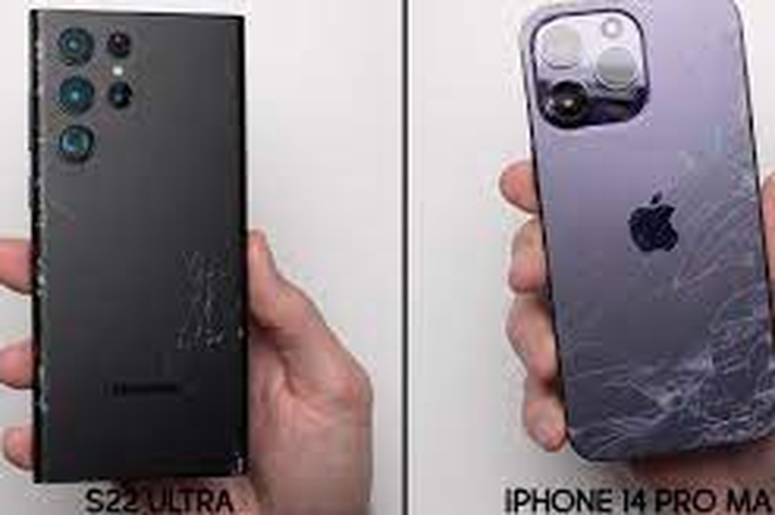 Hasil drop test iPhone 14 Pro Max vs Samsung S22 Ultra