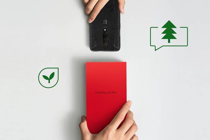 Ilustrasi Smartphone OnePlus dan programnya untuk menanam ribuan pohon. 