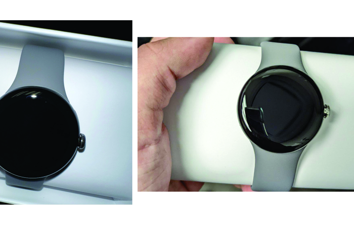Tampilan depan bezel dan strap dari Google Pixel Watch 
