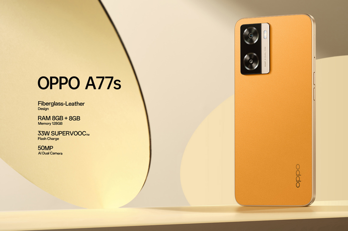 Tampilan penampang Belakang dan Spesifikasi OPPO A77s.  
