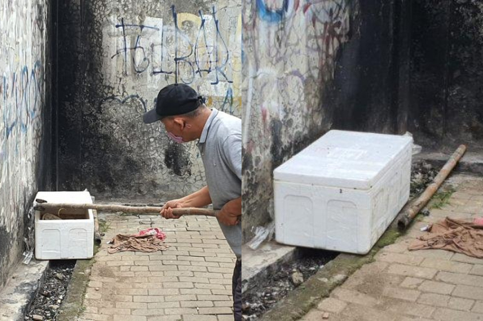 Warga Gang Starada RT 02/RW 08, Bekasi Barat, Kota Bekasi digegerkan dengan adanya penemuan boks sterofoam yang menimbulkan bau bangkai yang begitu menyengat. 