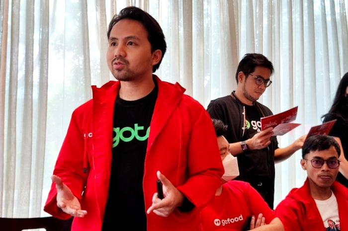 Group Head of Merchant Marketing Gojek dan GoTo Financial, Bayu Ramadhan, saat menerangkan perlindungan data merchant. 