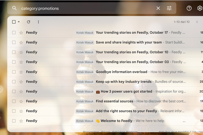 Tampilan Background Gmail yang sudah diubah