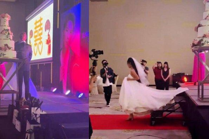Pengantin wanita berlari meninggalkan pengantin pria di atas panggung