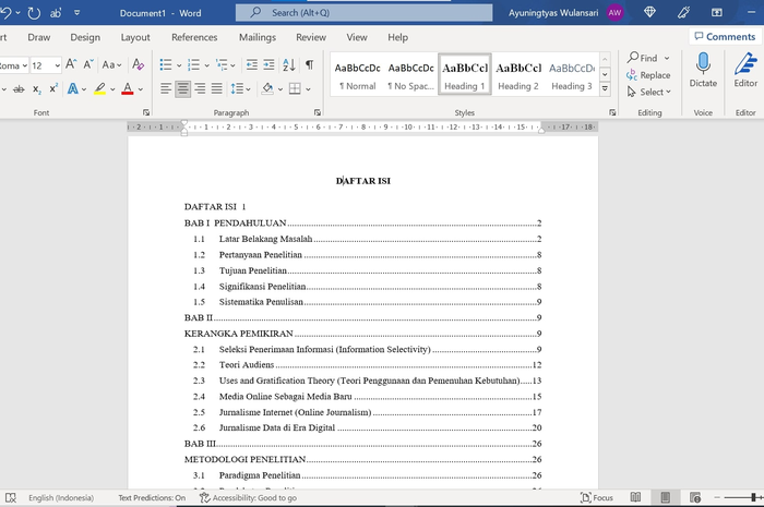 Cara buat daftar isi otomatis