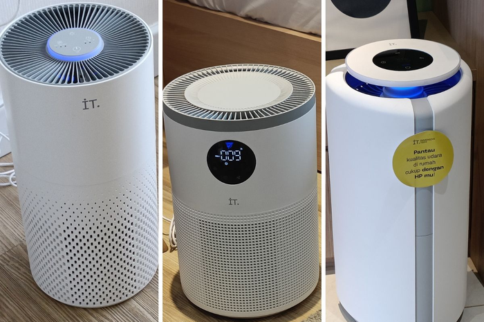 IT Smart Air Purifier S130 (kiri),  IT Smart Air Purifier S280 (tengah), dan IT Smart Air Purifier P400 (kanan)