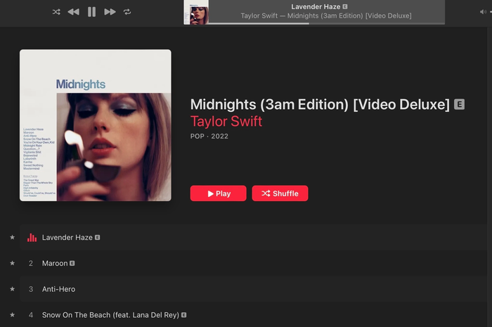 Tampilan lirik lagu pada beta.music.apple.com