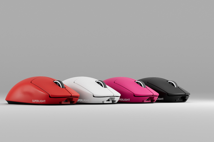 Deretan warna mouse gaming Logitech G Pro X Superlight, warna terbaru ialah yang merah.