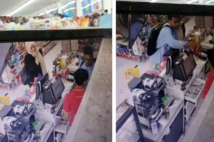 Viral video pria ribut di minimarket lantaran cemburu pacarnya diajak ngobrol kasir.