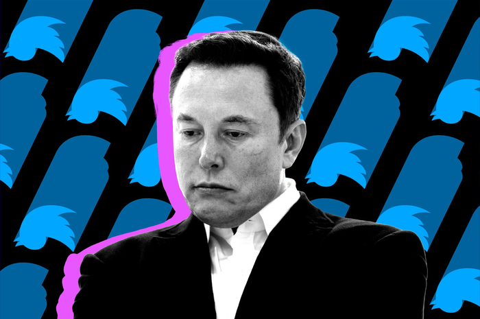 Ilustrasi Elon Musk dan logo Twitter