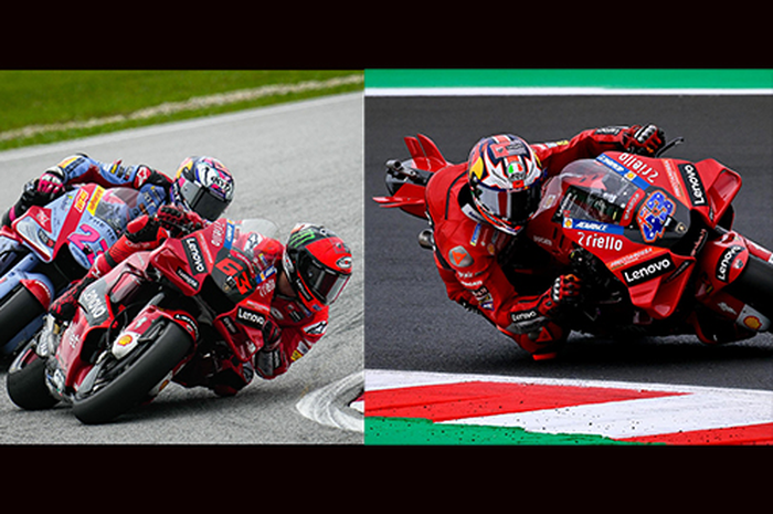 Enea Bastianini (kiri); Francesco Bagnaia (tengah) dan Jack Miller (kanan) penyumbang kemenangan motor MotoGP Ducati Desmosedici GP raih terbanyak menang di MotoGP 2022