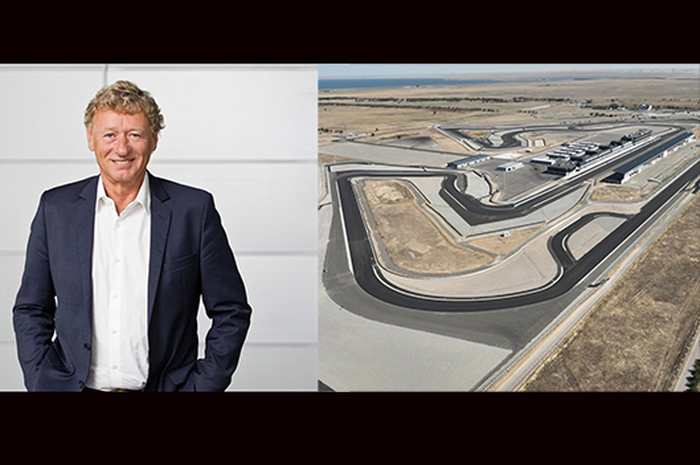 Hermann Tilke (kiri) arsitek 9 sirkuit di kalender MotoGP 2023. Sirkuit Sokol Kazakhstan (kanan), salah satu sirkuit rancangan Herman Tilke