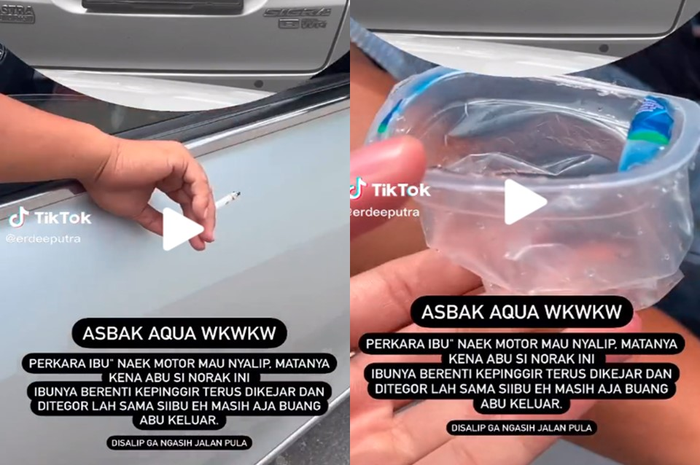 Pemotor ini tegur pengendara mobil yang meokok dengan modal gelas air mineral.