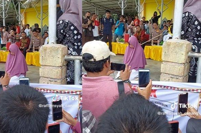 Hukum cambuk untuk pelakor disaksikan oleh banyak orang di Aceh.
