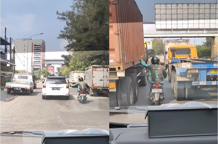 Momen driver ojol bantu buka jalan untuk mobil ambulans yang membawa pasien.