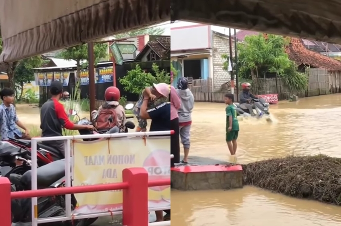 Bikin geleng-geleng, motor matic Yamaha NMAX terobos banjir.