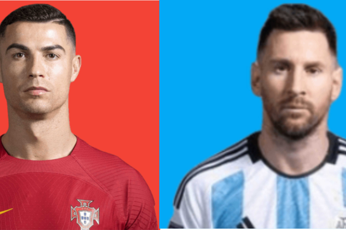 Foto Messi dan Ronaldo yang diedit dengan cara mengganti background Foto dengan AI