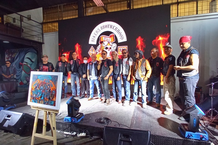 Perayaan Anniversary Bikers Brotherhood MC Jakarta Chapter ke-12 di Idemitsu Moto Lounge, Cilandak, Jakarta Selatan, Minggu (22/1/2023).