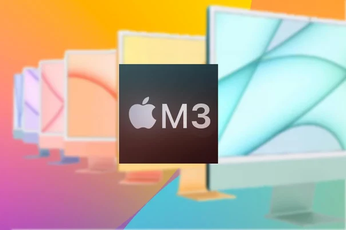 Ilustrasi logo chip M3 Apple di iMac dan MacBook Air
