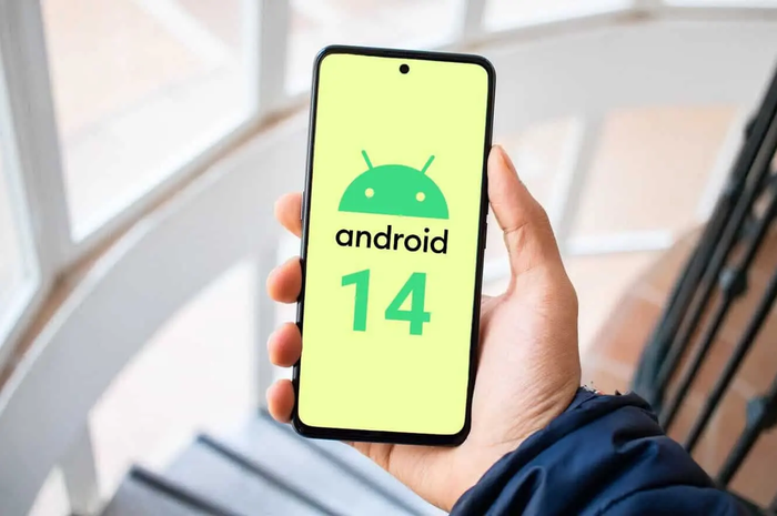 Ilustrasi Android 14 di smartphone