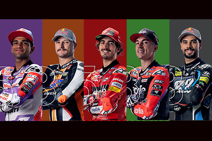 Pembalap MotoGP 2023 kelahiran bulan Januari (ki-ka) Jorge Martin, Jack Miller, Francesco Bagnaia, Maverick Vinales dan Miguel Oliveira adalah pembalap langganan juara