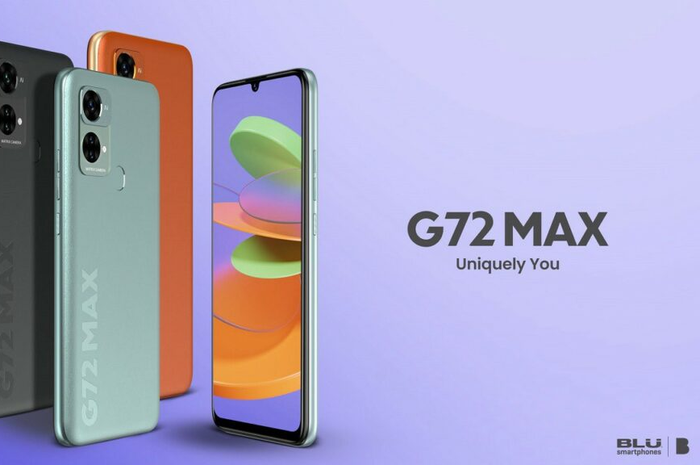 Poster promosi BLU G72 Max, HP entry level dengan spesifikasi hp seperti chipset Helio G37. 