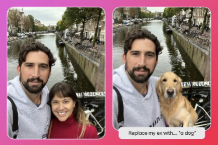 Contoh mengganti foto mantan pakai aplikasi AI Replace Picsart. Potretnya bisa dkganti dengan anjing.