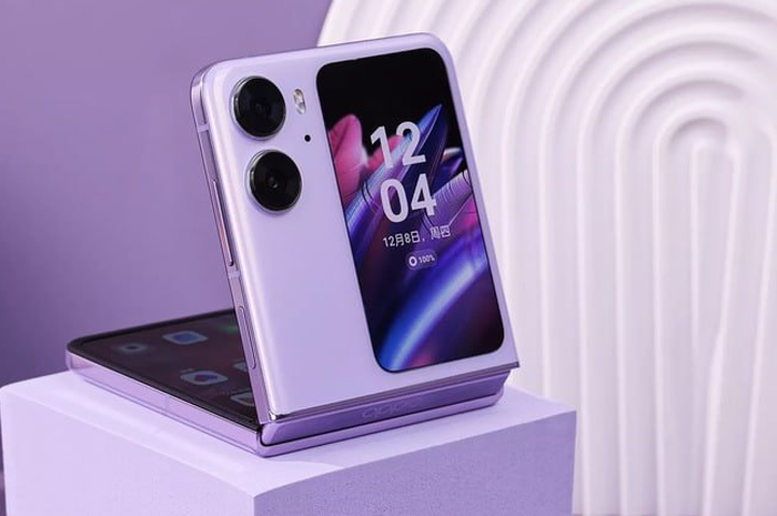 Ilustasi desain dan spesifikasi hp Oppo Find N2 Flip. 