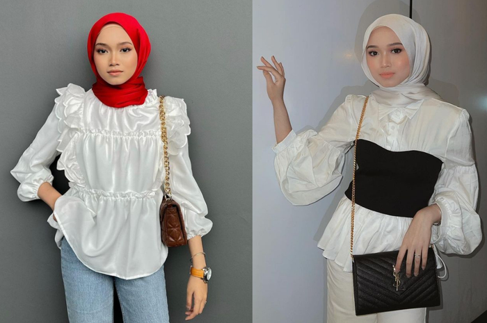 Atasan hijab putih untuk lebaran ala Liya Maisarah