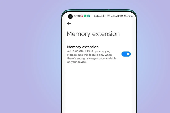 Ilustrasi cara menambah RAM menggunakan RAM virtual di hp Xiaomi.