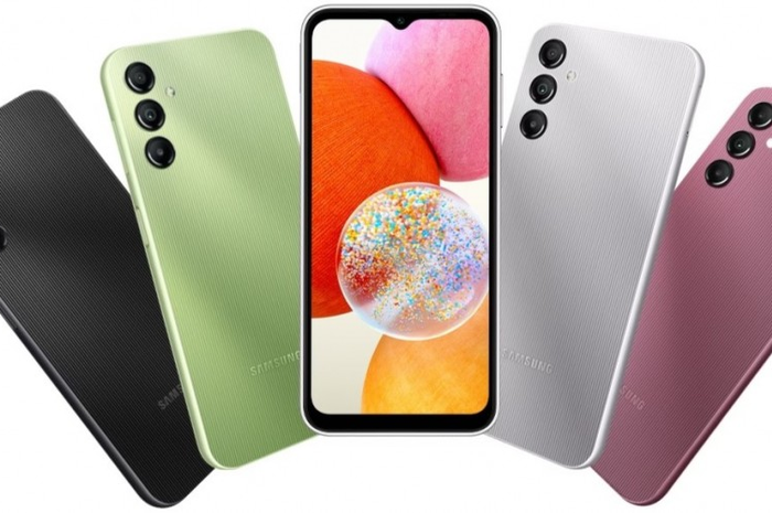 Samsung Galaxy A14 4G dalam berbagai varian warna.