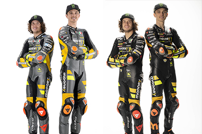 Livery skuat Mooney VR46 Racing Team tahun lalu abu-abu (kiri), musim ini Marco Bezzecchi dan Luca Marini livery pakai warna hitam (kanan)