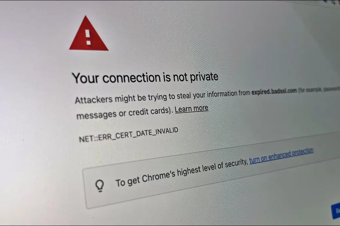 Ilustrasi web yang tidak bisa diakses dan menampilkan Your Connection is not private