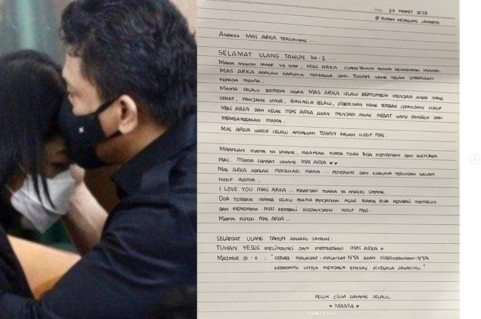 Sepucuk surat Putri Candrawathi untuk sang putra yang ulang tahun ke-2 tahun