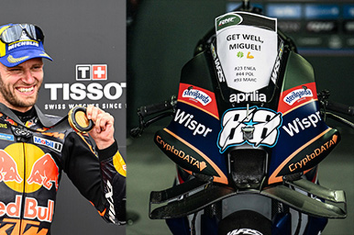 Brad Binder (kiri) menang Sprint Race MotoGP Argentina 2023, tapi rekor menang terbanyak KTM di MotoGP masih dipegang Miguel Oliveira (kanan) yang kini di Cryptodata RNF MotoGP Team