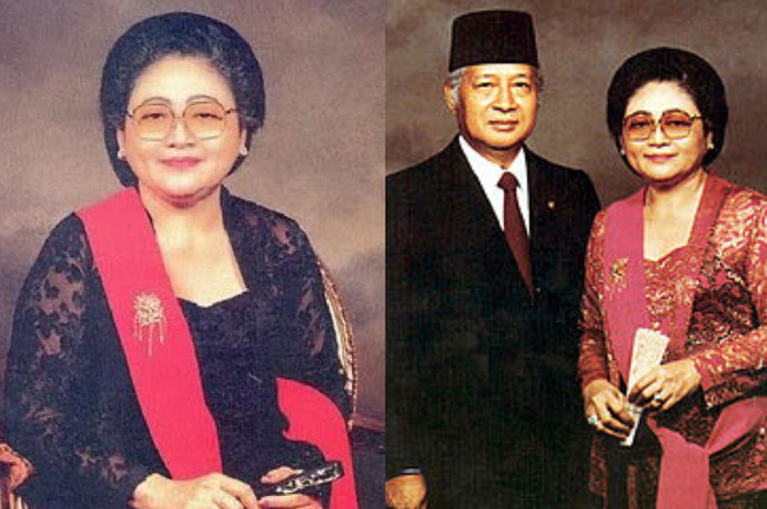 Foto Kolase Ibu Tien Soeharto dan Presiden Soeharto.